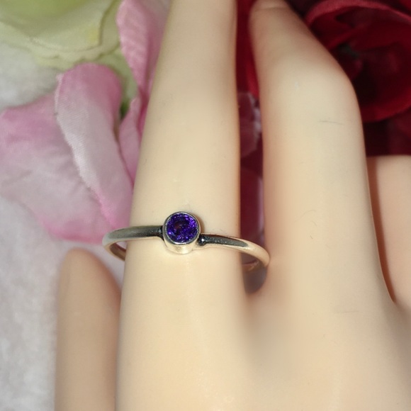 Tiny Bezel Set Amethyst Handmade Minimalist Ring - Picture 2 of 7